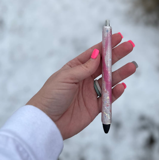 Pink and White Swirl Glitter Pen
